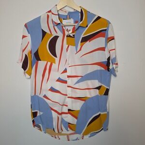 Cactus Man Geometric Print Short Sleeve Viscose Button Down Shirt Medium